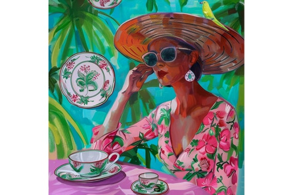 Grandmillennial art, A girl in a straw hat, whimsical fine art