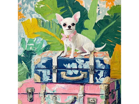Grandmillennial art, In a mood for holiday, whimsical Chihuahua dog art
