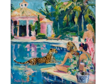 Konsttryck med gepard och poolparty: Pretty väggkonst i Palm Beach