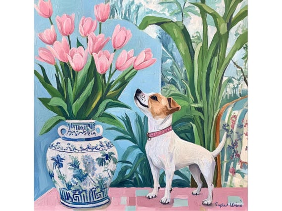 Grandmillennial art, A Pretty Bunch of Tulips, whimsical fine art