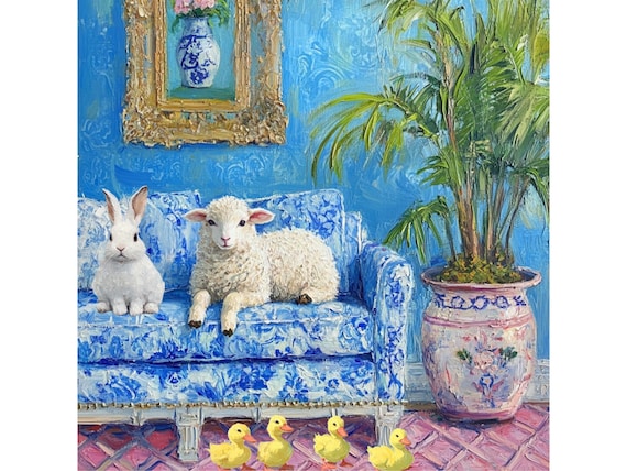 Grandmillennial art, Spring in the air, whimsical fine art