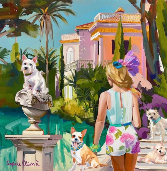 Grandmillennial art, On the way to the beach, Part 1, whimsical fine art