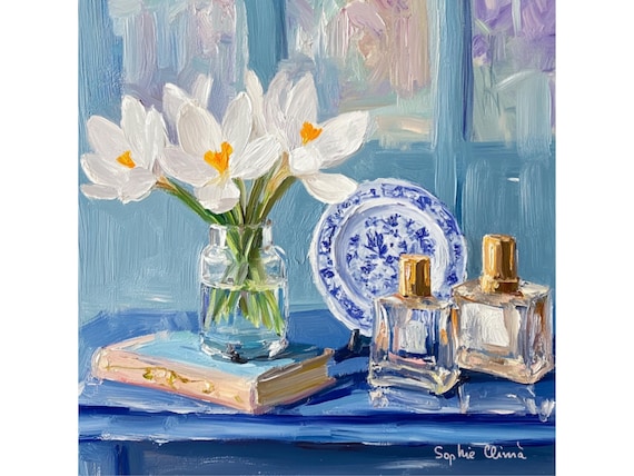 Snowdrops Still Life Art Print: Grandmillennial Chinoiserie Decor