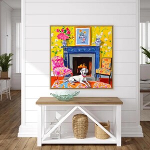 Original watercolor and ink sketch, Lurcher dog in yellow chinoiserie interior, 40x40cm bild 2
