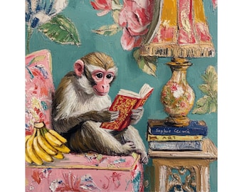 Grandmillennial Kunst, Die Nacht vor der Prüfung, wunderliche Palm Beach Affenkunst
