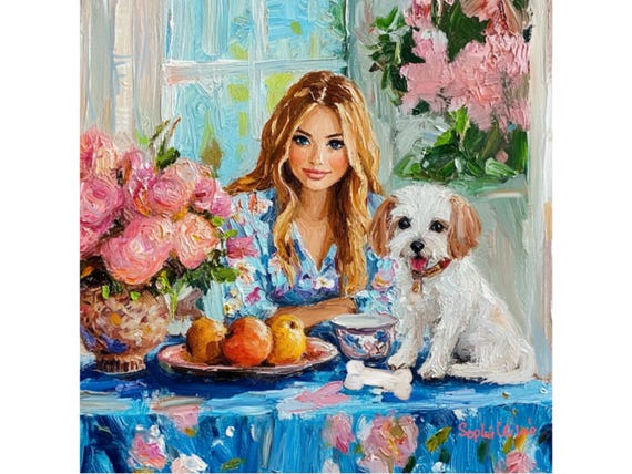 Grandmillennial art, Breakfast, oil painting