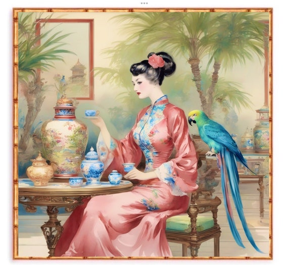 Chinoiserie art, Afternoon in the Tea Palace, chinoiserie giclee print