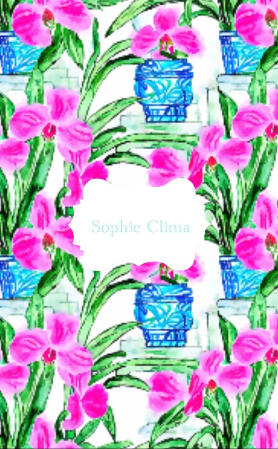 Preppy orchids and chinoiserie jars watercolor, watercolor pattern