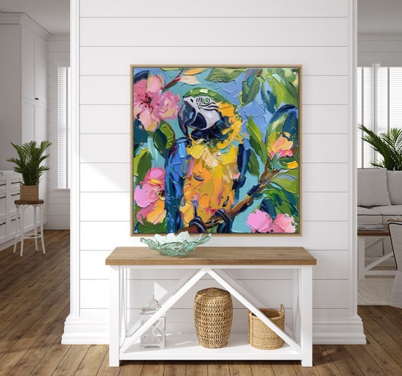 Macaw Parrot Oil Painting: Impasto Style Portrait