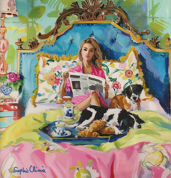 Grandmillennial art, Catching up with the news, whimsical fine art