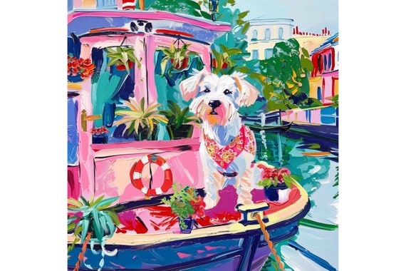 Grandmillennial art, Morning on the Regents Canal, whimsical fine art