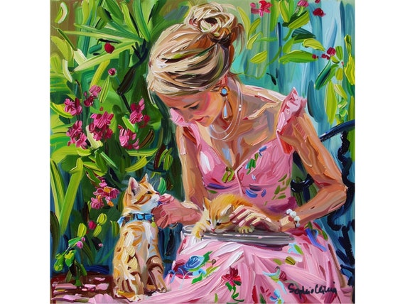 grandmillennial art, Ginger and Tab,  oil painting