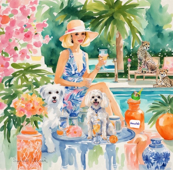 Grandmillennial art, Summer in Florida, whimsical fine art