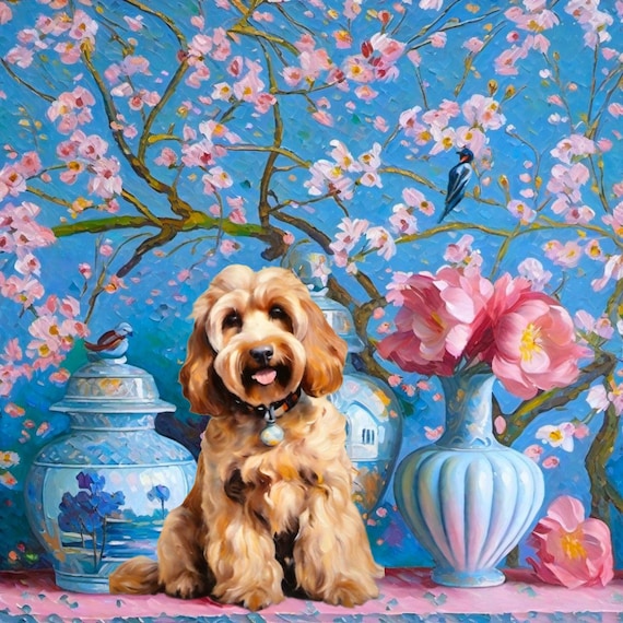 Cockapoo Art Print: Whimsical Chinoiserie Dog Portrait