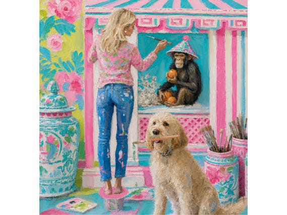 Grandmillennial Art Print: Wallmural Painters, Whimsical preppy art