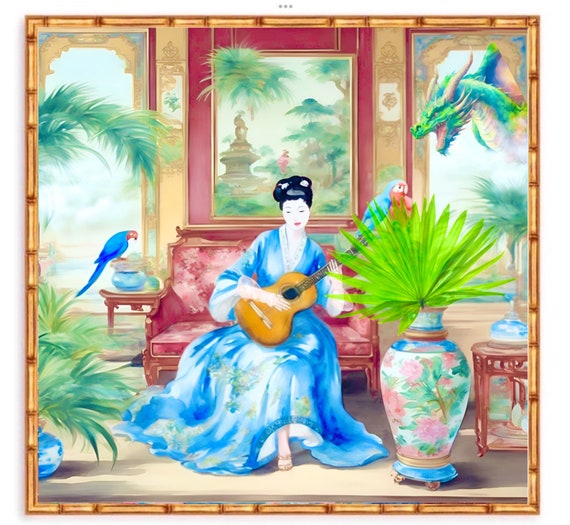 Chinoiserie art, A good listener, chinoiserie giclee print