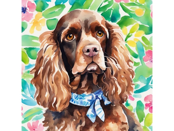 Cocker Spaniel Watercolor Portrait: Grandmillennial Art Giclee Print