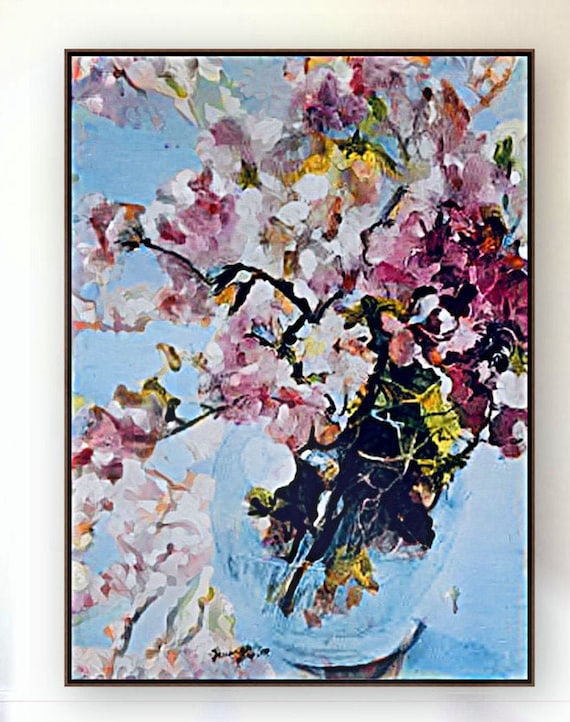 Cherry blossom in a glass vase
