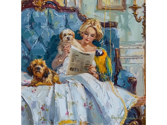 Custom Dog Portrait Art Print: Grandmillennial Chinoiserie Style