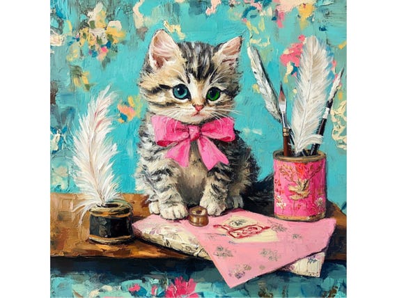 Grandmillennial art, Special Correspondent, whimsical kitten art