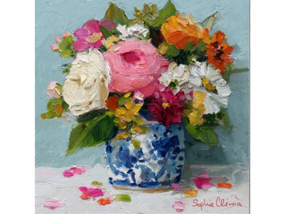 Blue Ginger Jar Floral Art Print: Grandmillennial Chinoiserie Wall Decor