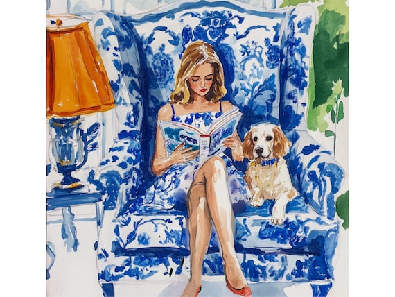 Grandmillennial art, Back to School, whimsical watercolor and pen sketch