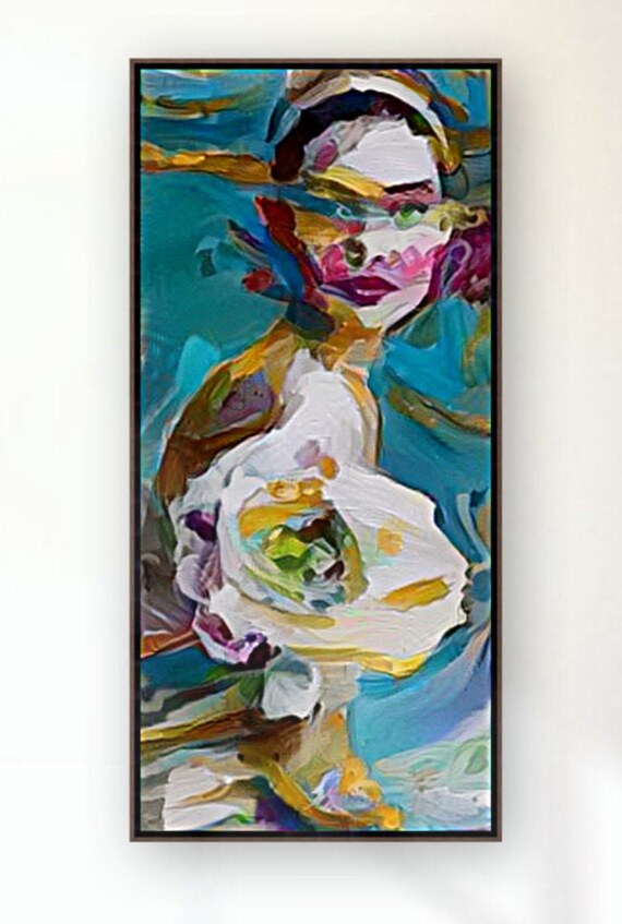 Turquoise Abstract Portrait Painting: Custom Art