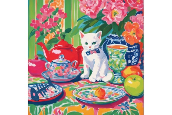 Matisse Inspired Still Life Art Print: Cat & Teapot Giclee