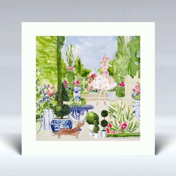 Grandmillennial art, Gardeners,  watercolor, mounted fine art print