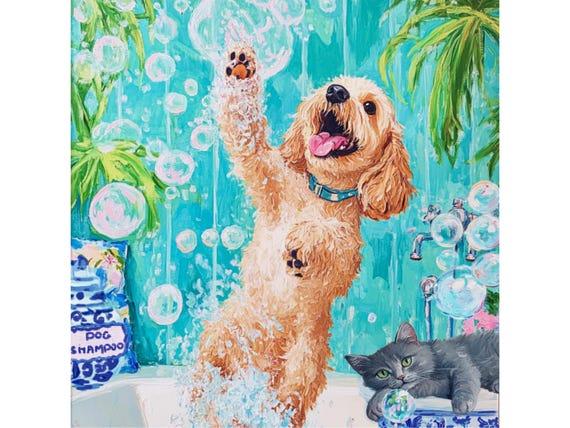 Grandmillennial art, Playing with the bubbles, whimsical fine art print