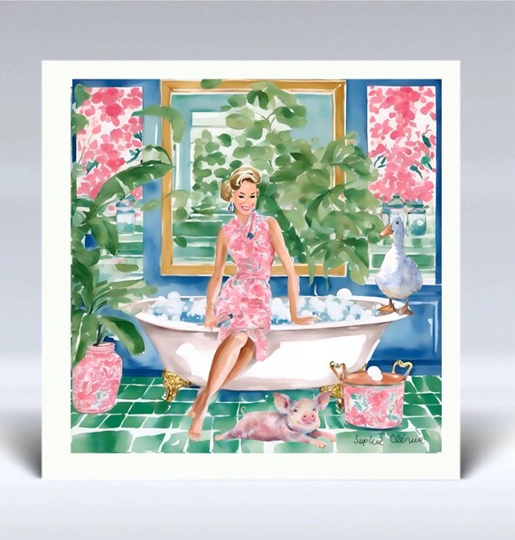 Grandmillennial art, Bath time for piglet