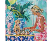 Grandmillennial art, Chess Players, whimsical fine art