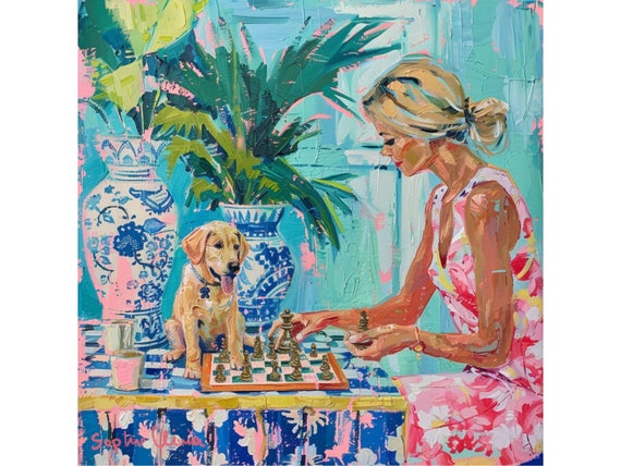 Grandmillennial art, Chess Players, whimsical fine art