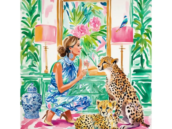 Cheetah Watercolor Art Print: Whimsical Grandmillennial Decor