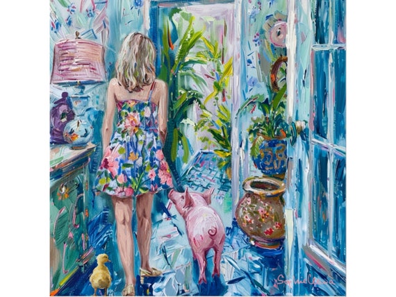 Grandmillennial art, Going for a Stroll, whimsical fine art