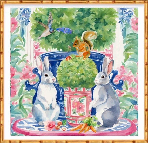 Grandmillennial art, The munching party, whimsical fine art