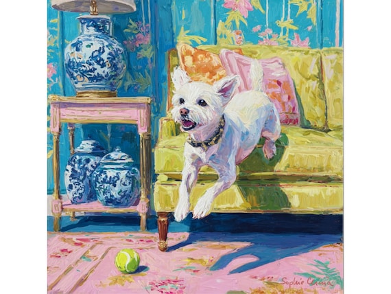 Westie Dog Art Print: Grandmillennial Chinoiserie, Palm Beach Style