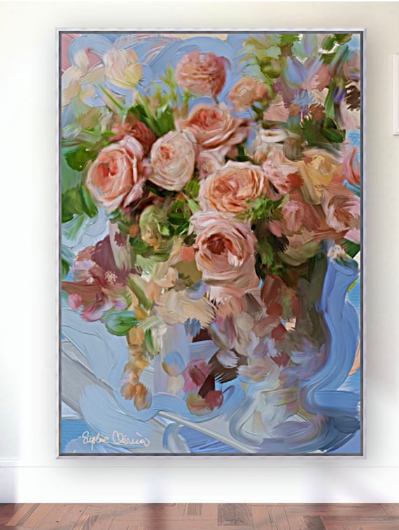 Original Oil Painting: Tea Roses Expressionistic Floral Art