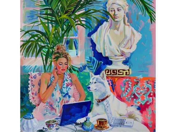 Grandmillennial art, Office Hours, whimsical fine art