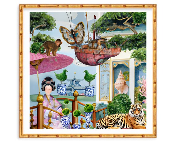 Butterfly Spaceship, preppy modern chinoiserie art