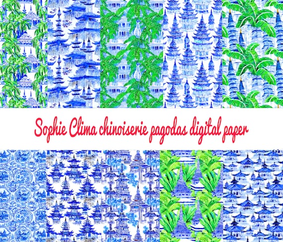 10 Watercolor chinoiserie pagodas digital papers, commercial use instant download watercolour digital paper pack