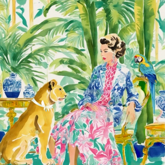 Grandmillennial art, Conversation, whimsical watercolor