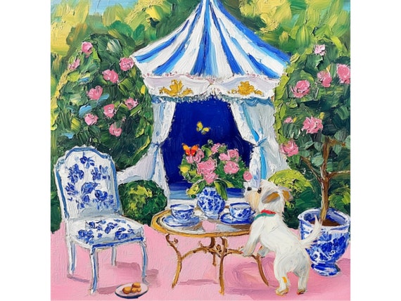 Grandmillennial art, Butterfly Watcher, whimsical fine art