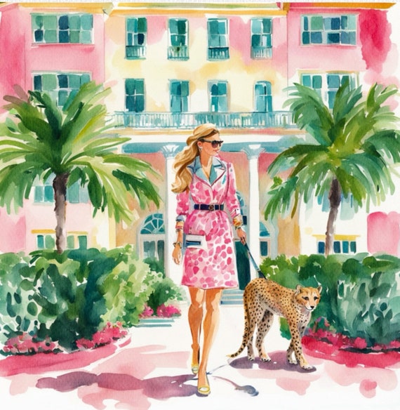 Palm Beach Art Print: Girly Catwalk Watercolor