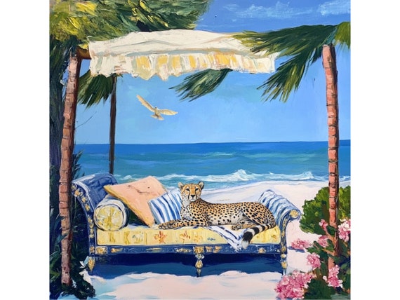 Grandmillennial art, Classy Beachgoer, whimsical fine art print