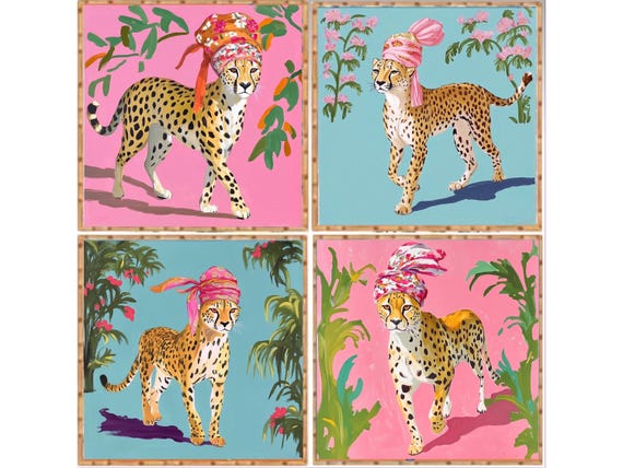 Cheetah Prints Set: Hollywood Regency Maximalist Gallery Wall Art