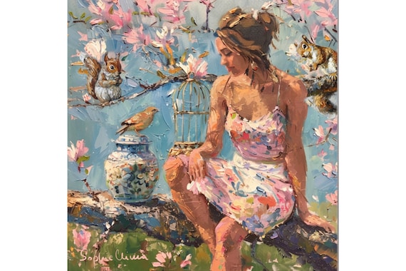 Grandmillennial Spring Giclée Art Print: Watercolor Chinoiserie Decor