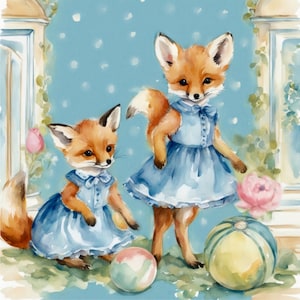 Arte infantil, Baby Foxes Playday, impresión giclée