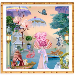 Grandmillennial art, Whimsical, unique chinoiserie art print