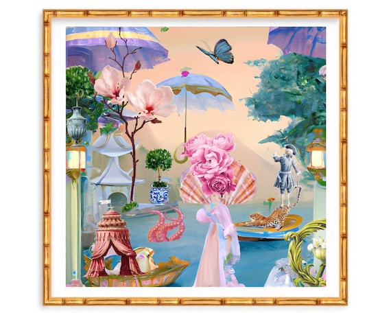 Grandmillennial art, Whimsical, unique chinoiserie art print